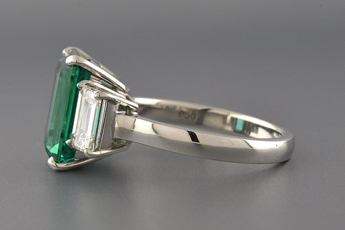 Platinum Step Cut 3.72 Carat Emerald & Diamond Ring - Queen May