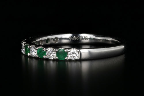 Modern 14K White Gold Diamond and Emerald Half Eternity Band - Queen May