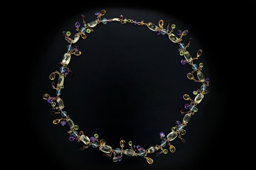 14K Yellow Gold Multi Gemstone Necklace - Queen May