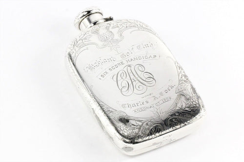 Tiffany & Co Sterling Silver Art Nouveau 1909 Large Lap Over Edge Golf Flask Trophy - Queen May