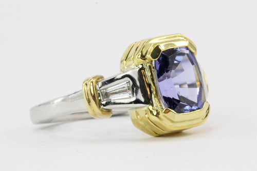 Platinum and 18K Yellow Gold 2.75 CT Tanzanite and .25 CTW Diamond Baguette Ring - Queen May