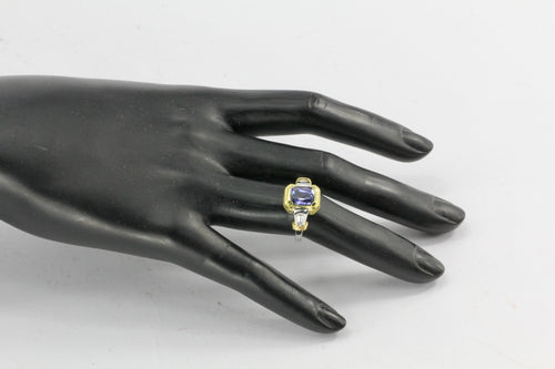 Platinum and 18K Yellow Gold 2.75 CT Tanzanite and .25 CTW Diamond Baguette Ring - Queen May