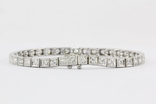 Art Deco Engraved Platinum 2 CTW Diamond Tennis Bracelet - Queen May