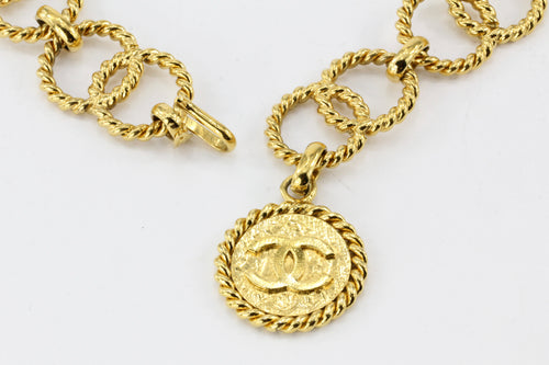 Channel Gold Metal Ring Chain Necklace or Belt with CC Medallion - Queen May