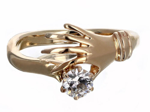 Victorian 14K Yellow Gold 0.45 Carat Old European Diamond Hand Stick Pin Conversion Ring - Queen May