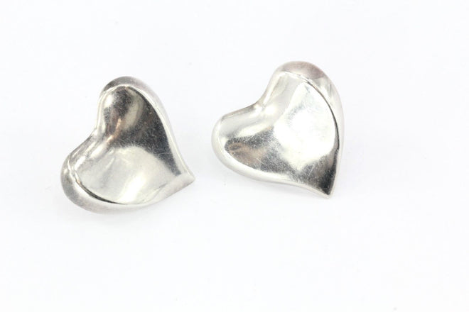 Sterling Silver 925 Puffy Heart Wavy Earrings Signed BB - Queen May