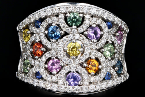 Charles Krypell 18K White Gold Multi Color Sapphire & Diamond Cluster Ring - Queen May