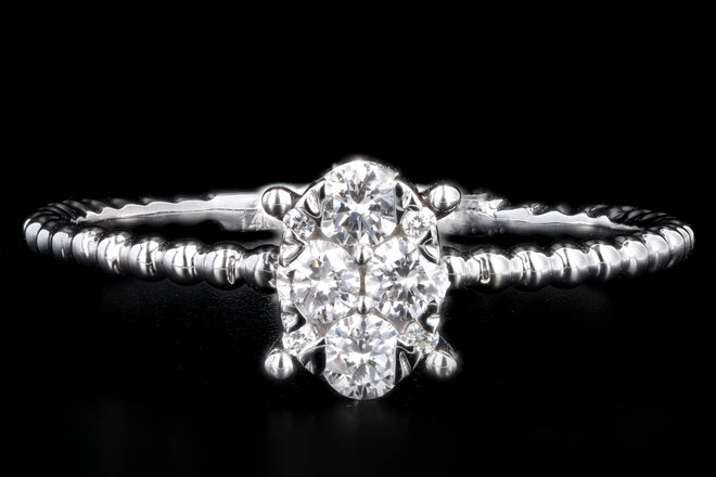 New 14K White Gold .27 Carat Total Weight Diamond Oval Cluster Ring - Queen May
