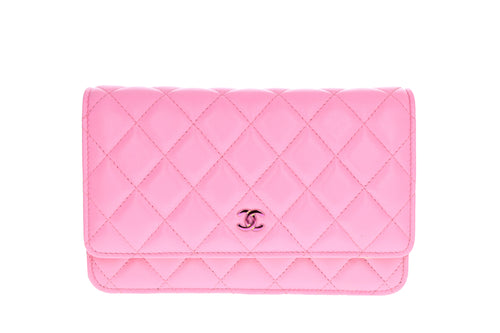 CHANEL Lambskin Quilted Wallet On Chain WOC Light Pink 1267718