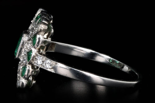 Art Deco Inspired Platinum .31 Carat Natural Emerald & Diamond Ring - Queen May