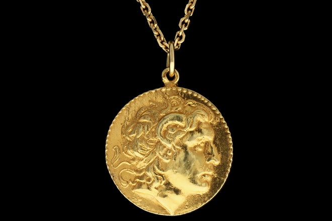 Vintage 18K Yellow Gold Alexander the Great Medallion Necklace - Queen May