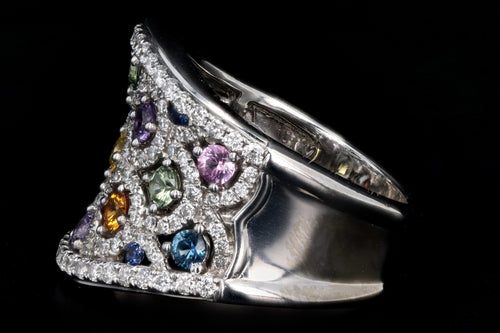 Charles Krypell 18K White Gold Multi Color Sapphire & Diamond Cluster Ring - Queen May