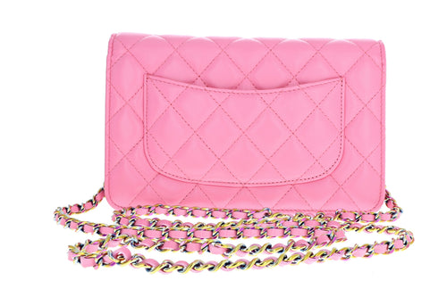 Chanel Lambskin Quilted Wallet on Chain WOC Pink & Yellow – QUEEN MAY