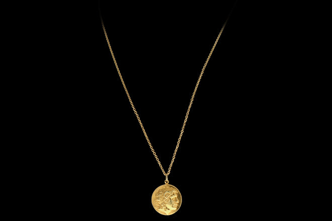 Vintage 18K Yellow Gold Alexander the Great Medallion Necklace - Queen May