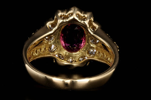 18K Yellow Gold 1.60 Carat Oval Natural Ruby & Diamond Halo Ring - Queen May