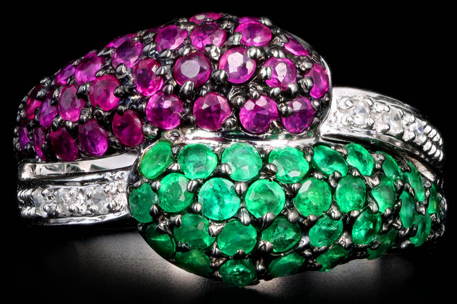 14K White Gold Natural Emerald & Natural Ruby Ring - Queen May