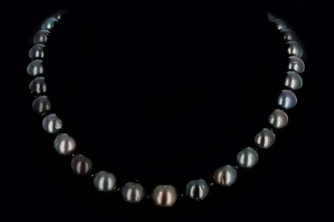 14K White Gold Black Tahitian Cultured Pearl Necklace - Queen May