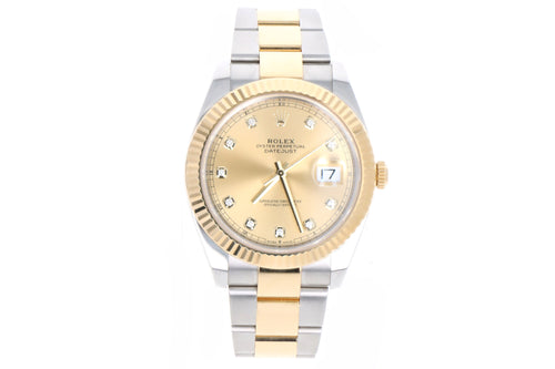 Rolex Datejust 41mm Two Tone Yellow Gold Oyster Bracelet Champagne Diamond Dial Model 126333 - Queen May