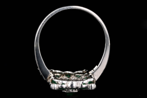 Art Deco Inspired Platinum .31 Carat Natural Emerald & Diamond Ring - Queen May