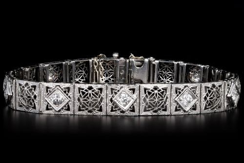 Art Deco 14K White Gold & Platinum 1 Carat Total Weight Old European Cut Diamond Bracelet - Queen May