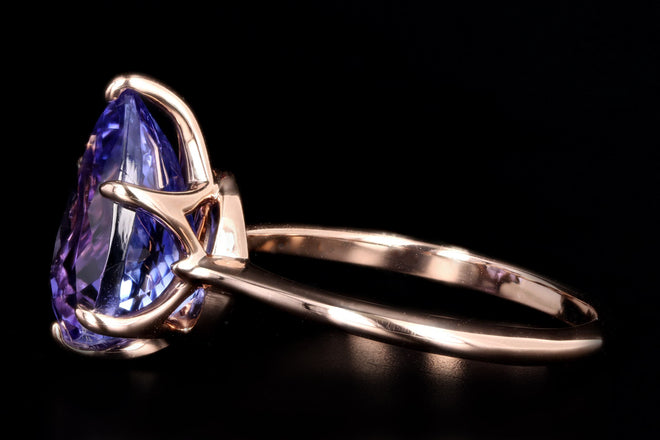 Vintage Inspired 18K Rose Gold 4.12 Carat Pear Cut Tanzanite Ring - Queen May