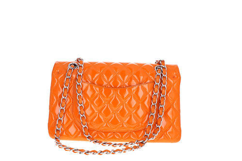 Chanel Orange Quilted Patent Leather Classic Double Flap Medium - Queen May