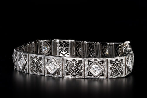 Art Deco 14K White Gold & Platinum 1 Carat Total Weight Old European Cut Diamond Bracelet - Queen May