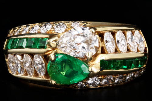 18K Yellow Gold Pear Cut Diamond & Emerald Mens Ring - Queen May