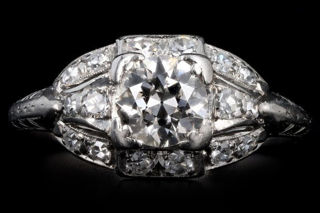 Art Deco Platinum .63 Carat Old European Cut Diamond Engagement Ring - Queen May