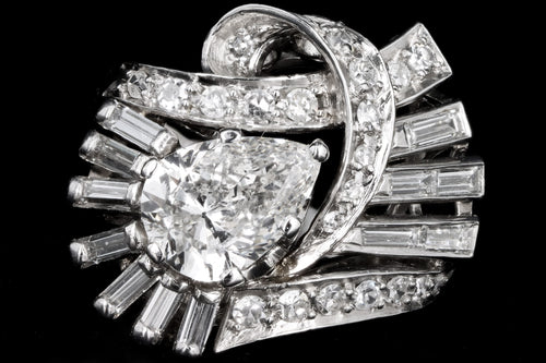 Retro Platinum 1.83 Carat Pear Cut Diamond Cluster Ring IGI Appraisal Report - Queen May