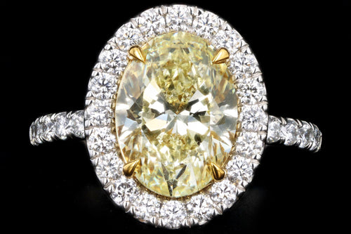 Platinum & 18K Yellow Gold 3.72 Carat Oval Yellow Diamond Halo Engagement Ring GIA Certified - Queen May