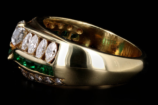 18K Yellow Gold Pear Cut Diamond & Emerald Mens Ring - Queen May