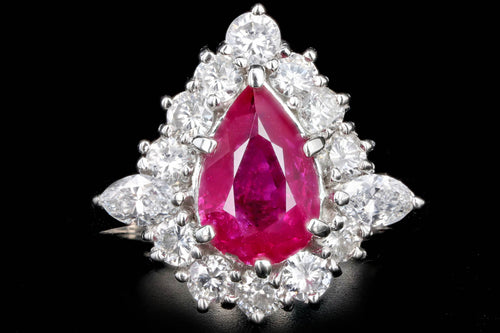 Platinum 1.87 Carat Pear Cut Natural Ruby & Diamond Halo Ring - Queen May