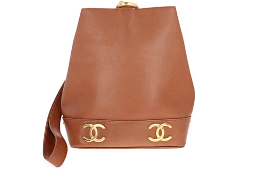 Chanel Rare Vintage Logo Bucket Bag Caramel Color