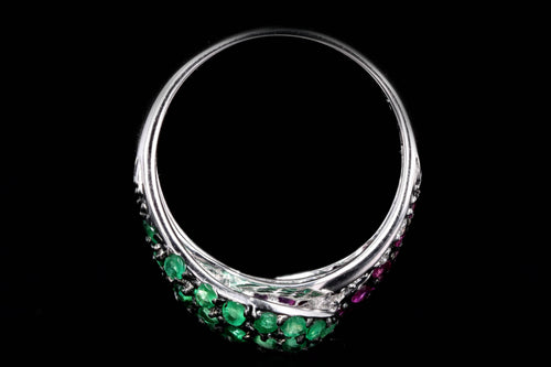 14K White Gold Natural Emerald & Natural Ruby Ring - Queen May