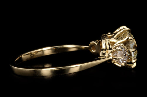Vintage Inspired 18K Yellow Gold 1.34 Carat Old Mine Cut Diamond Three Stone Engagement Ring - Queen May