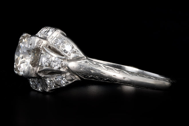 Art Deco Platinum .63 Carat Old European Cut Diamond Engagement Ring - Queen May