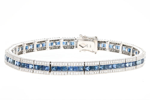 18K White Gold Natural Sapphire & Diamond Line Bracelet - Queen May