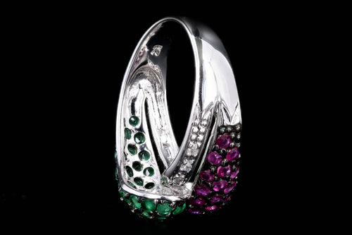 14K White Gold Natural Emerald & Natural Ruby Ring - Queen May