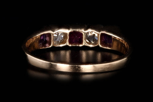 Art Deco Platinum & 18K Yellow Gold Natural Ruby & Old European Cut Diamond Band - Queen May