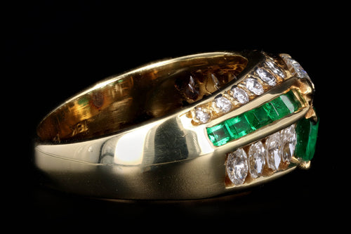 18K Yellow Gold Pear Cut Diamond & Emerald Mens Ring - Queen May