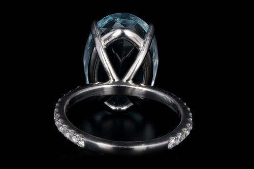 Platinum 14.0 Carat Oval Aquamarine & Diamond Ring - Queen May