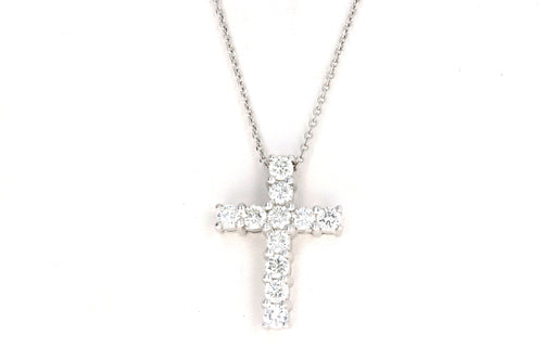 14K White Gold 1.10 Carat Total Weight Round Diamond Cross Pendant Necklace - Queen May