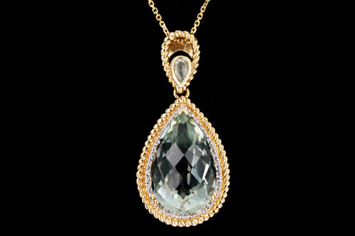 14K Yellow Gold 11.20 Carat Prasiolite & Diamond Pendant Necklace - Queen May