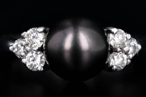 14K White Gold Cultured Tahitian Pearl & Diamond Ring - Queen May