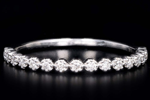 14K White Gold .10 Carat Total Weight Round Diamond Stackable Wedding Band - Queen May