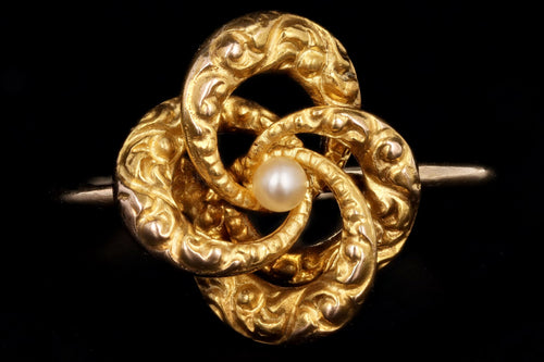 Art Nouveau 14K Yellow Gold Seed Pearl Stick Pin Conversion Ring - Queen May