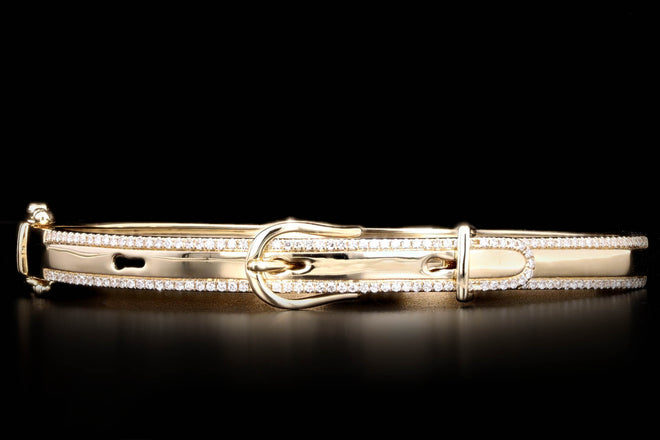 14K Yellow Gold Diamond Belt Buckle Bangle - Queen May