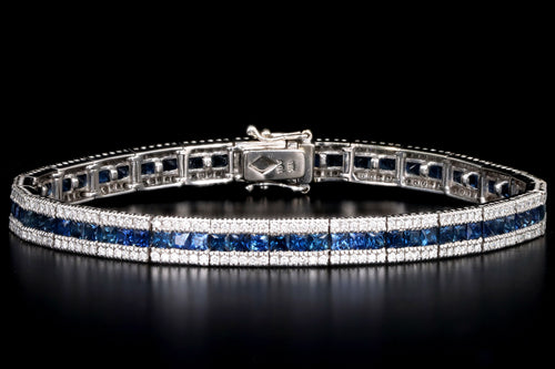 18K White Gold Natural Sapphire & Diamond Line Bracelet - Queen May