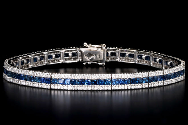 18K White Gold Natural Sapphire & Diamond Line Bracelet - Queen May